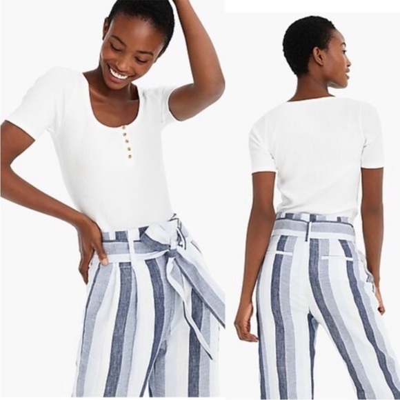 J. Crew Top Scoop Neck Rib Henley Tee X-Small White - Picture 1 of 12